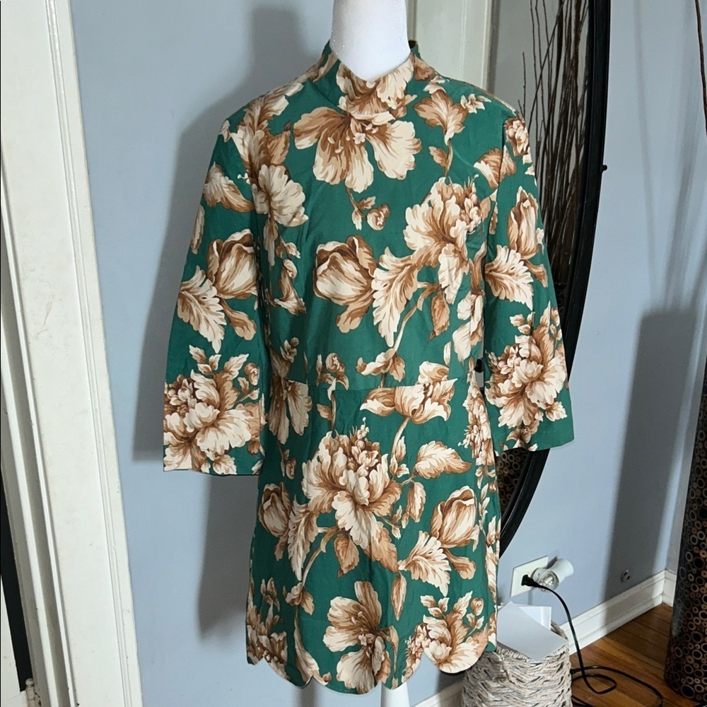 Maeve By Anthropologie Green and Tan Floral Tunic - Picture 3 of 11